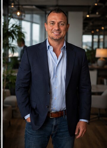 Justin Thomas walking through a modern office
